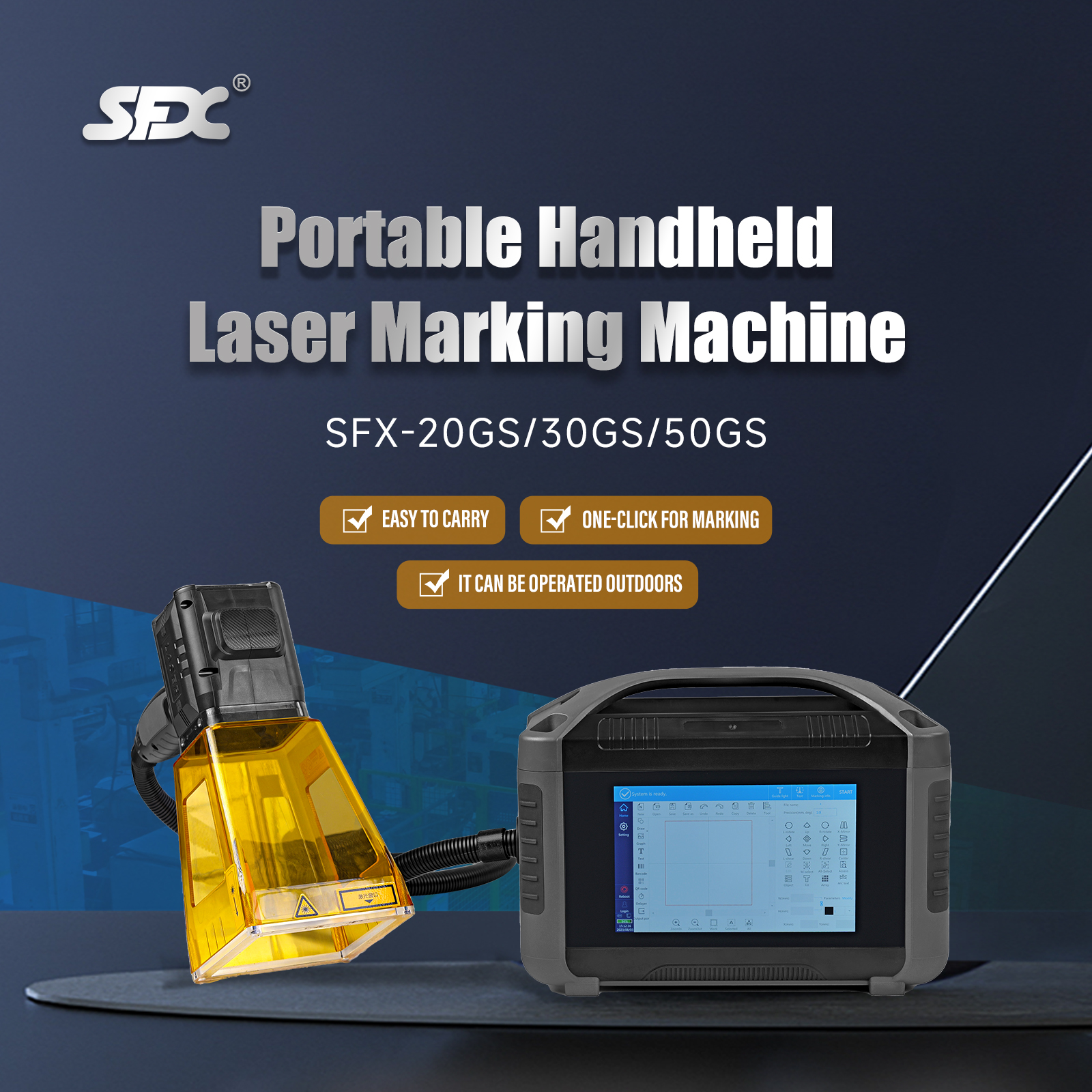 SFX 20W 30W 50W Portable Handheld Laser Marking Machine Fiber Laser Engraver for Metal and Non-metallic Materials